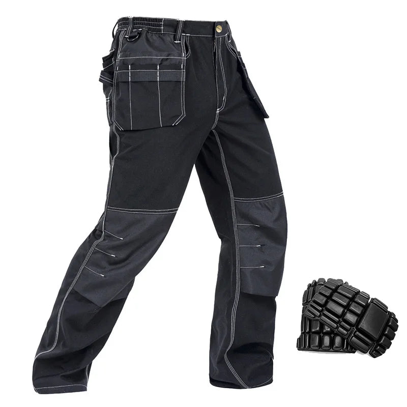 Men's Black Layered Knee Work Pants With Knee Pads