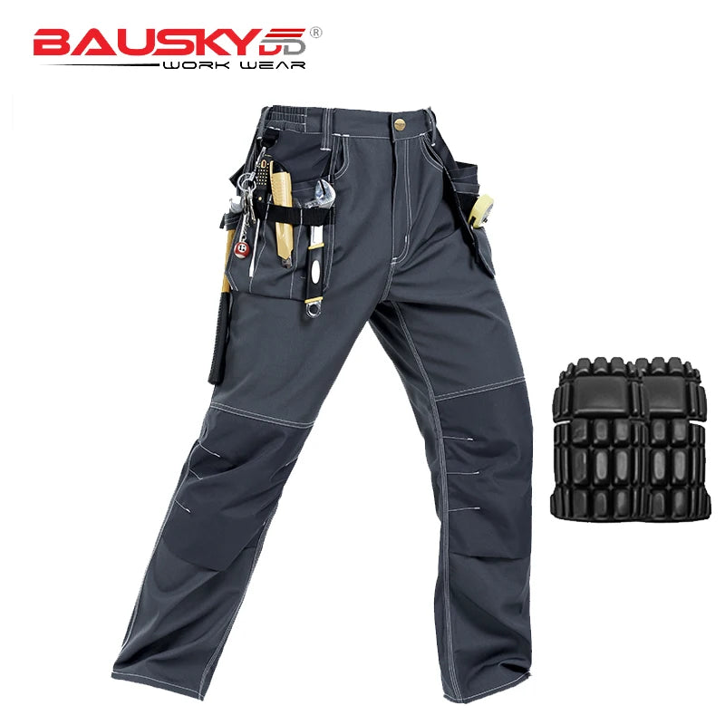 Men's Black Layered Knee Work Pants With Knee Pads