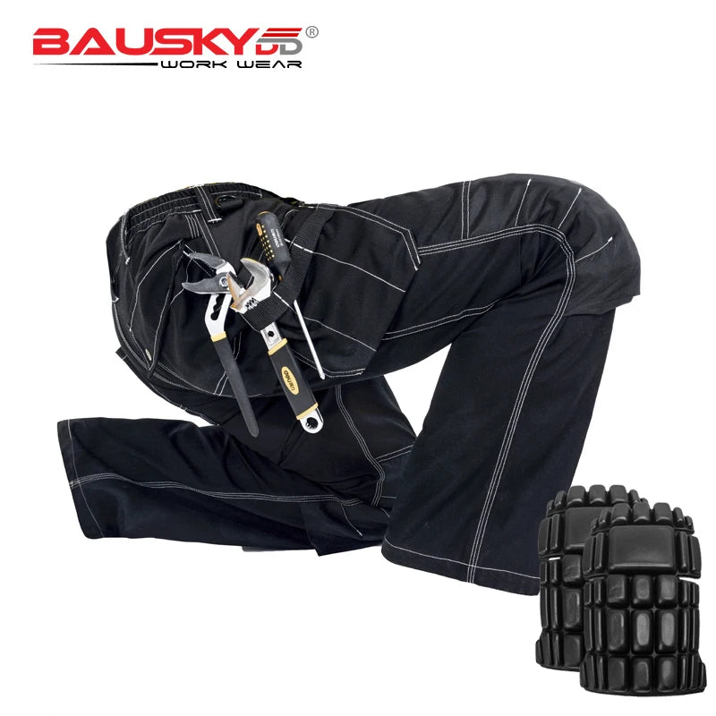 Men's Black Layered Knee Work Pants With Knee Pads