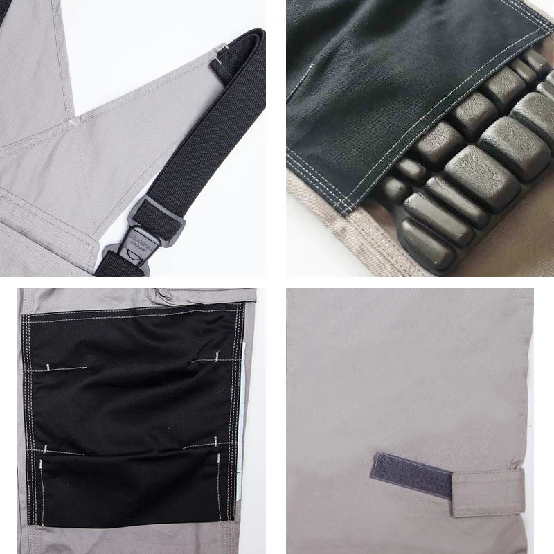 Men's Cargo Pocket Work Bib Overalls With Padded Knees