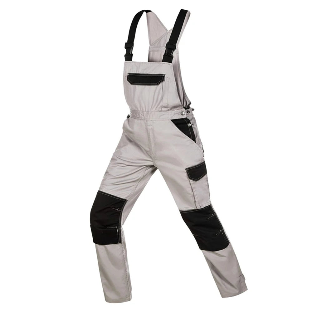 Men's Cargo Pocket Work Bib Overalls With Padded Knees