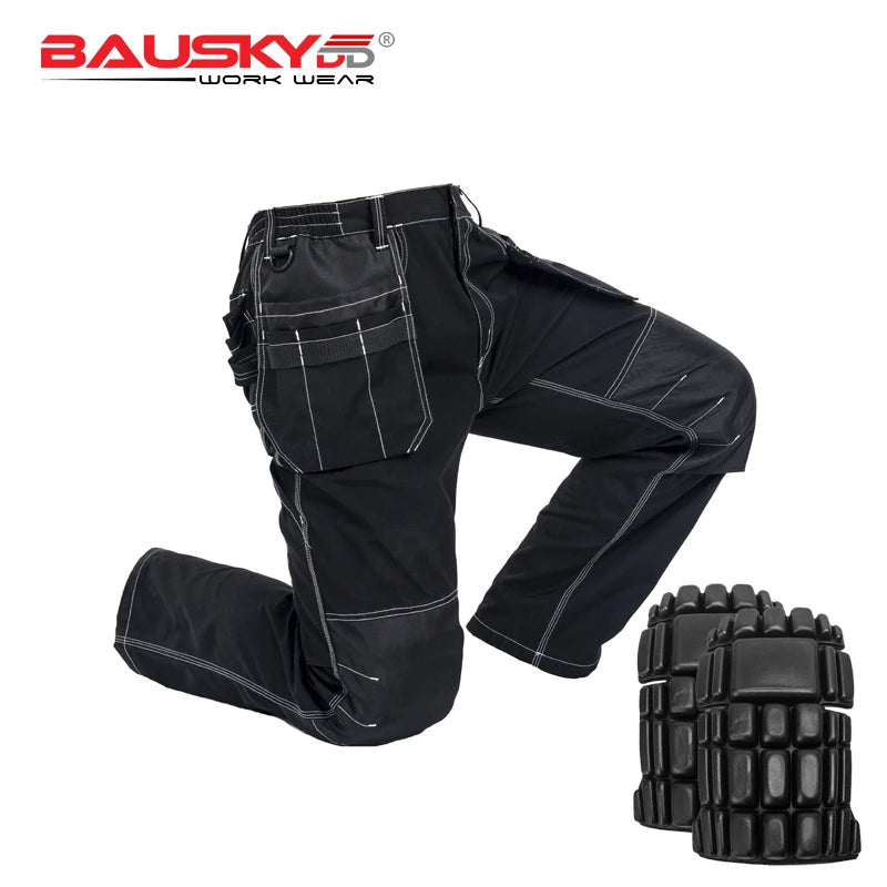 Men's Black Layered Knee Work Pants With Knee Pads