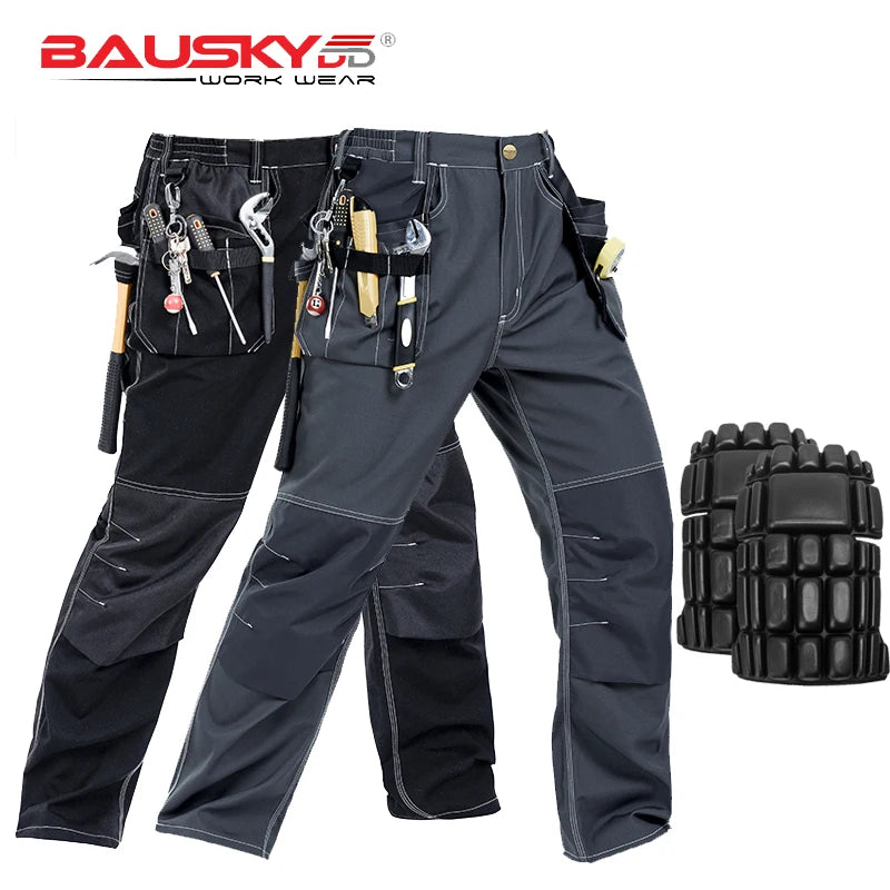 Men's Black Layered Knee Work Pants With Knee Pads